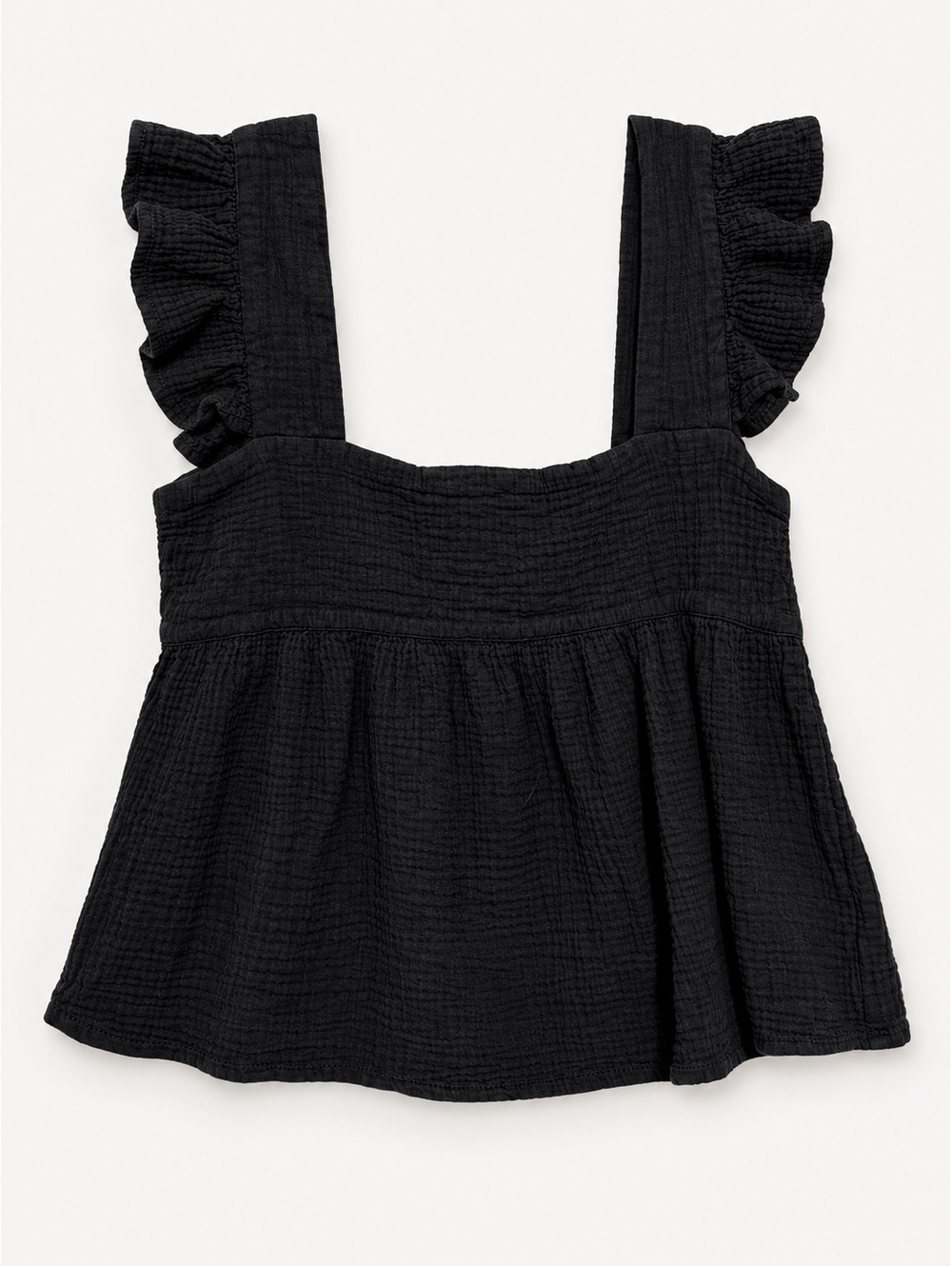 Black Ruffle Strap Peplum Tank Top